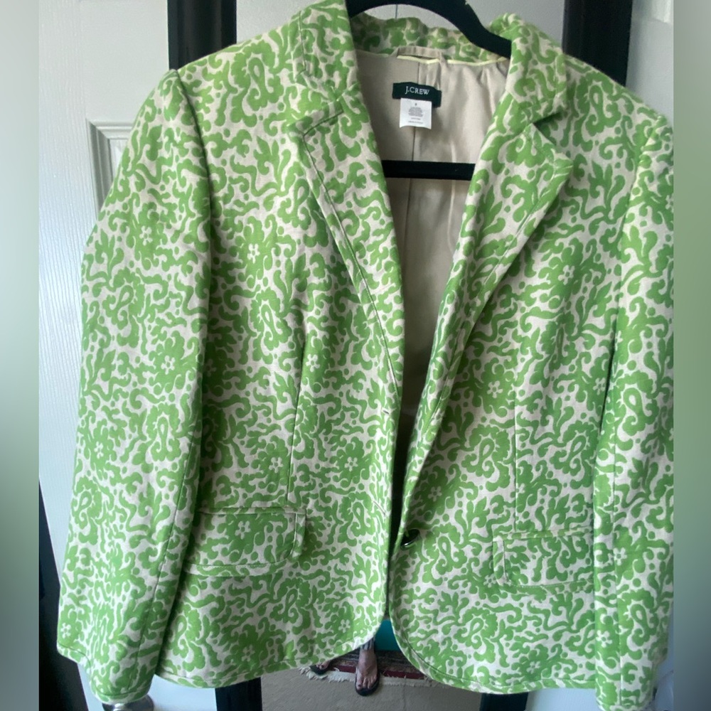 Size 8, Green and beige cropped jacket, 3/4 sleeves